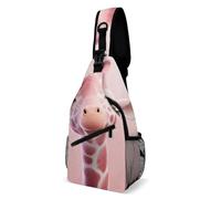 Oudrspo Pink Giraffe Sling Bag for Men Women Crossbody Backpack Peony Flowers Blossoms Crossbody Bag Chest Bags for Travel Sport