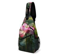 Oudrspo Pink Lotu Flowers Sling Bag for Men Women Crossbody Backpack Peony Flowers Blossoms Crossbody Bag Chest Bags for Travel Sport