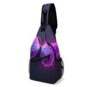 Oudrspo Pink Purple Butterfly Sling Bag for Men Women Crossbody Backpack Peony Flowers Blossoms Crossbody Bag Chest Bags for Travel Sport