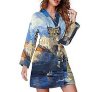 Oudrspo Ponte Carlo a Praga Repubblica Ceca (4) Accappatoio da donna con scollo a V, camicia da notte, lunghezza al ginocchio, pigiama
