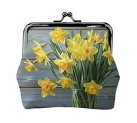 Oudrspo Portafoglio con chiusura a bacio in pelle stampata Bouquet Of Daffodils per donna - Portamonete compatto e sicuro, nero