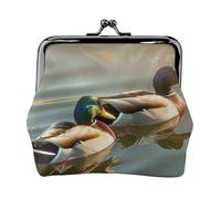 Oudrspo Portafoglio con chiusura a bacio in pelle stampata con motivo a papera che nuota per donna - Portamonete compatto e sicuro