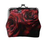 Oudrspo Portafoglio con chiusura a bacio in pelle stampata con rosa rossa e nera per donna - Portamonete compatto e sicuro