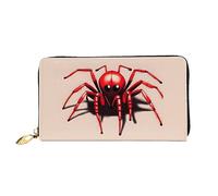 Oudrspo Portafoglio da donna con cerniera lunga a forma di simpatico ragnetto rosso, 7,48x4,13 pollici, dotato di scomparti per carte di credito all'interno, leggero e resistente.