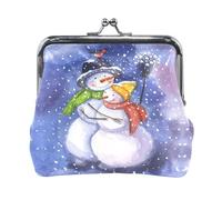 Oudrspo Portafoglio da donna in pelle con 17 monete, con chiusura a scatto, porta carte, chiavi e monete, con pochette, tasca con fibbia, stampa Mr. Snowman e Mrs. Snowman Bird Snow Day Blue