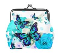 Oudrspo Portafoglio da donna Multi-1 Blue Butterfly, piccolo portafoglio compatto vintage, portamonete da donna con cerniera e chiusura a bacio
