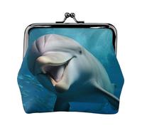 Oudrspo Portafoglio Happy Dolphin Happy Dolphin in pelle stampata con chiusura a bacio per donna - Portamonete compatto e sicuro