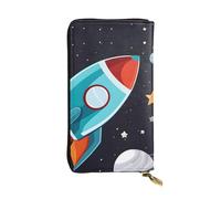 Oudrspo Portafoglio in pelle - Portafoglio elegante e funzionale per donna con più scomparti e cerniera Design Rocket Clipart Space Ship Prints, nero, taglia unica
