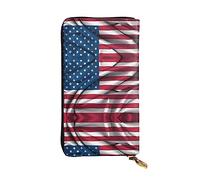 Oudrspo Portafoglio in pelle - Portafoglio elegante e funzionale per donna con più scomparti e design con cerniera, stampe della bandiera americana, nero, taglia unica
