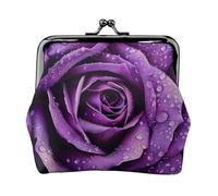 Oudrspo Portafoglio Kiss-Lock in pelle stampata con rosa viola per donna - Portamonete compatto e sicuro