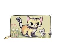 Oudrspo Portafoglio lungo con cerniera Cat And Butterfly da donna, 7,48x4,13 pollici, dotato di scomparti per carte di credito all'interno, leggero e resistente.