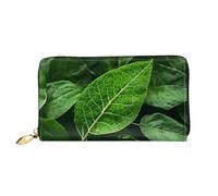 Oudrspo Portafoglio lungo con cerniera da donna Green Leaf Nature, 7,48x4,13 pollici, dotato di scomparti per carte di credito all'interno, leggero e resistente.