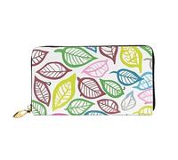 Oudrspo Portafoglio lungo con cerniera da donna Leaf Lines, 7,48x4,13 pollici, dotato di scomparti per carte di credito all'interno, leggero e resistente.