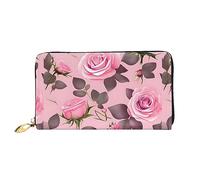 Oudrspo Portafoglio lungo con cerniera da donna Pretty Pink Roses, 7,48x4,13 pollici, dotato di scomparti per carte di credito all'interno, leggero e resistente.