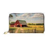 Oudrspo Portafoglio lungo con cerniera da donna Ranch View, 7,48x4,13 pollici, dotato di scomparti per carte di credito all'interno, leggero e resistente.