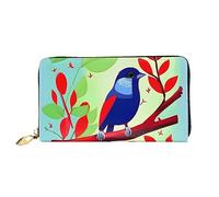 Oudrspo Portafoglio lungo con cerniera da donna Red Leaf Bird, 7,48x4,13 pollici, dotato di scomparti per carte di credito all'interno, leggero e resistente.