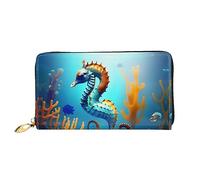 Oudrspo Portafoglio lungo con cerniera da donna Seabed Coral Seahorse, 7,48x4,13 pollici, dotato di scomparti per carte di credito all'interno, leggero e resistente.