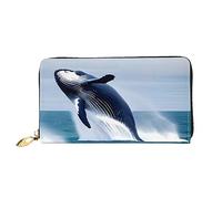Oudrspo Portafoglio lungo con cerniera da donna Whales At Sea, 7,48x4,13 pollici, dotato di scomparti per carte di credito all'interno, leggero e resistente.
