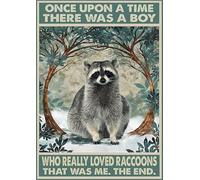 Oudrspo Poster vintage in metallo e alluminio con scritta C'era una volta un ragazzo che amava davvero i procioni, 12x16 pollici, decorazione da parete