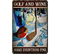 Oudrspo Poster vintage Targa in metallo Golf e vino Make Everything Fine Targhe in metallo Targa retrò Decorazione da parete Regalo per casa Cucina Ufficio Club Bar People Cave Gym 12x16 pollici