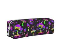 Oudrspo Psychedelic Mushroom Magic Neon Pencil Pouch Round Pen Case Portable Pencil Bag Organizer in pelle con cerniera Cosmetic Pouch Bag