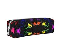 Oudrspo Rainbow Splatter Neon On Dark Pencil Pouch Round Pen Case Portable Pencil Bag Organizer in pelle con cerniera Cosmetic Pouch Bag