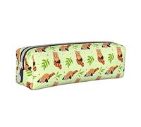 Oudrspo Red Panda Leave Tree Pencil Pouch Round Pen Case Portable Pencil Bag Organizer in pelle con cerniera Cosmetic Pouch Bag