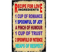 Oudrspo Ricetta per gli ingredienti dell'amore Targa in metallo vintage, decorazione, regali per ragazze, decorazioni per il soggiorno, targa in metallo 6x8 pollici