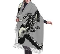 Oudrspo Rock Skull Punk Style Chitarrista Donna Sciarpa con frange Lunga marmitta Sciarpa scialle avvolgente morbida e calda per l'inverno 77x27 pollici