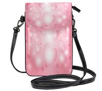 Oudrspo San Valentino Pink Hearts Sparkles Crossbody Phone Purse Piccola mini borsa a tracolla Custodia per cellulare Portafoglio in pelle Miglior regalo per San Valentino, Anniversario, Compleanni