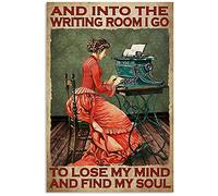 Oudrspo Scrittrici d'epoca che scrivono nella scrittura Poster in metallo alluminio latta segno 8x6 pollici decorazione da parete
