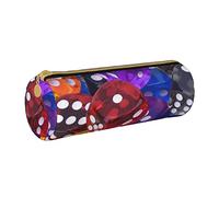 Oudrspo Set di dadi da gioco Astuccio per matite con cerniera in pelle stampata, borsa per cancelleria portatile, astuccio per cancelleria organizer, unisex
