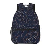 Oudrspo Shiny Gold Rose Navy Blu scuro Elegante borsa zaino casual per le donne Zaini per laptop personalizzati con tasche multiple Zaino per computer per lavoro Viaggi d'affari