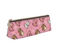 Oudrspo Simpatico animale maiale coniglio e mucca astuccio portapenne triangolare astuccio portamatite portatile organizer in pelle con cerniera borsa cosmetica