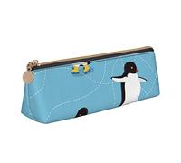 Oudrspo Simpatico animale pinguino stampa astuccio portapenne triangolare astuccio portamatite portatile organizer in pelle con cerniera borsa cosmetica