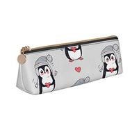 Oudrspo Simpatico animale pinguino stampa astuccio portapenne triangolare astuccio portamatite portatile organizer in pelle con cerniera borsa cosmetica