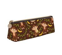 Oudrspo Simpatico animale scimmia modello astuccio portapenne triangolare astuccio portamatite portatile organizer in pelle con cerniera borsa cosmetica