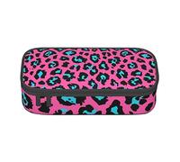 Oudrspo Simpatico astuccio per cancelleria con custodia per matite durevole stampato leopardo turchese con scomparto con cerniera Astuccio per matite portatile di grande capacità