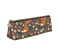 Oudrspo Simpatico astuccio per matite a forma di scoiattolo e funghi Astuccio per penne triangolare Astuccio per matite portatile Organizer in pelle con astuccio cosmetico con cerniera