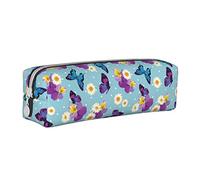 Oudrspo Simpatico astuccio per matite con fiore margherita a forma di farfalla Astuccio per penne rotondo Astuccio per matite portatile Organizer in pelle con borsa per cosmetici con cerniera