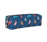 Oudrspo Simpatico astuccio per matite con motivo a coniglio Astuccio per penne rotondo Astuccio per matite portatile Organizer in pelle con borsa per cosmetici con cerniera