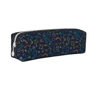 Oudrspo Simpatico astuccio per matite con motivo a dinosauro e foglie Astuccio per penna rotondo Astuccio per matite portatile Organizer in pelle con astuccio cosmetico con cerniera