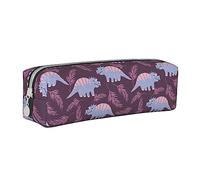 Oudrspo Simpatico astuccio per matite con motivo a dinosauro e foglie Astuccio per penna rotondo Astuccio per matite portatile Organizer in pelle con astuccio cosmetico con cerniera