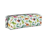 Oudrspo Simpatico astuccio per matite con motivo a dinosauro e foglie Astuccio per penna rotondo Astuccio per matite portatile Organizer in pelle con astuccio cosmetico con cerniera