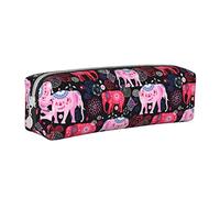 Oudrspo Simpatico astuccio per matite con motivo a elefante animale Astuccio per penne rotondo Astuccio per matite portatile Organizer in pelle con borsa per cosmetici con cerniera