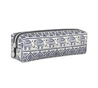 Oudrspo Simpatico astuccio per matite con motivo a elefante animale Astuccio per penne rotondo Astuccio per matite portatile Organizer in pelle con borsa per cosmetici con cerniera