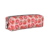 Oudrspo Simpatico astuccio per matite con motivo a fragola Astuccio per penne rotondo Astuccio per matite portatile Organizer in pelle con astuccio cosmetico con cerniera