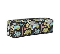 Oudrspo Simpatico astuccio per matite con motivo a ippopotamo tropicale Astuccio per penne rotondo Astuccio per matite portatile Organizer in pelle con astuccio cosmetico con cerniera