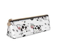 Oudrspo Simpatico astuccio per matite con motivo a mucca animale Astuccio per penne a triangolo Astuccio per matite portatile Organizer in pelle con borsa per cosmetici con cerniera