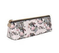 Oudrspo Simpatico astuccio per matite con motivo a mucca animale Astuccio per penne a triangolo Astuccio per matite portatile Organizer in pelle con borsa per cosmetici con cerniera